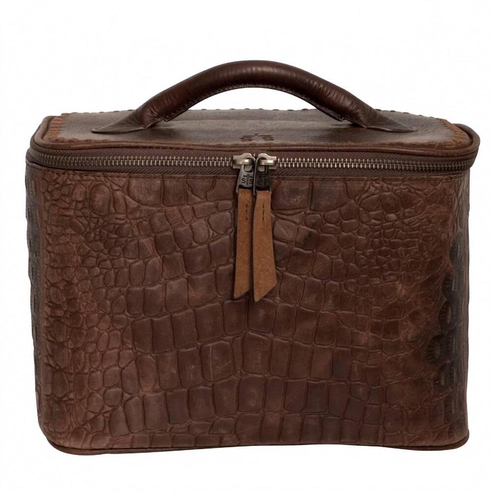 NEW STS RANCHWEAR women's catalina croc train case in chestnut